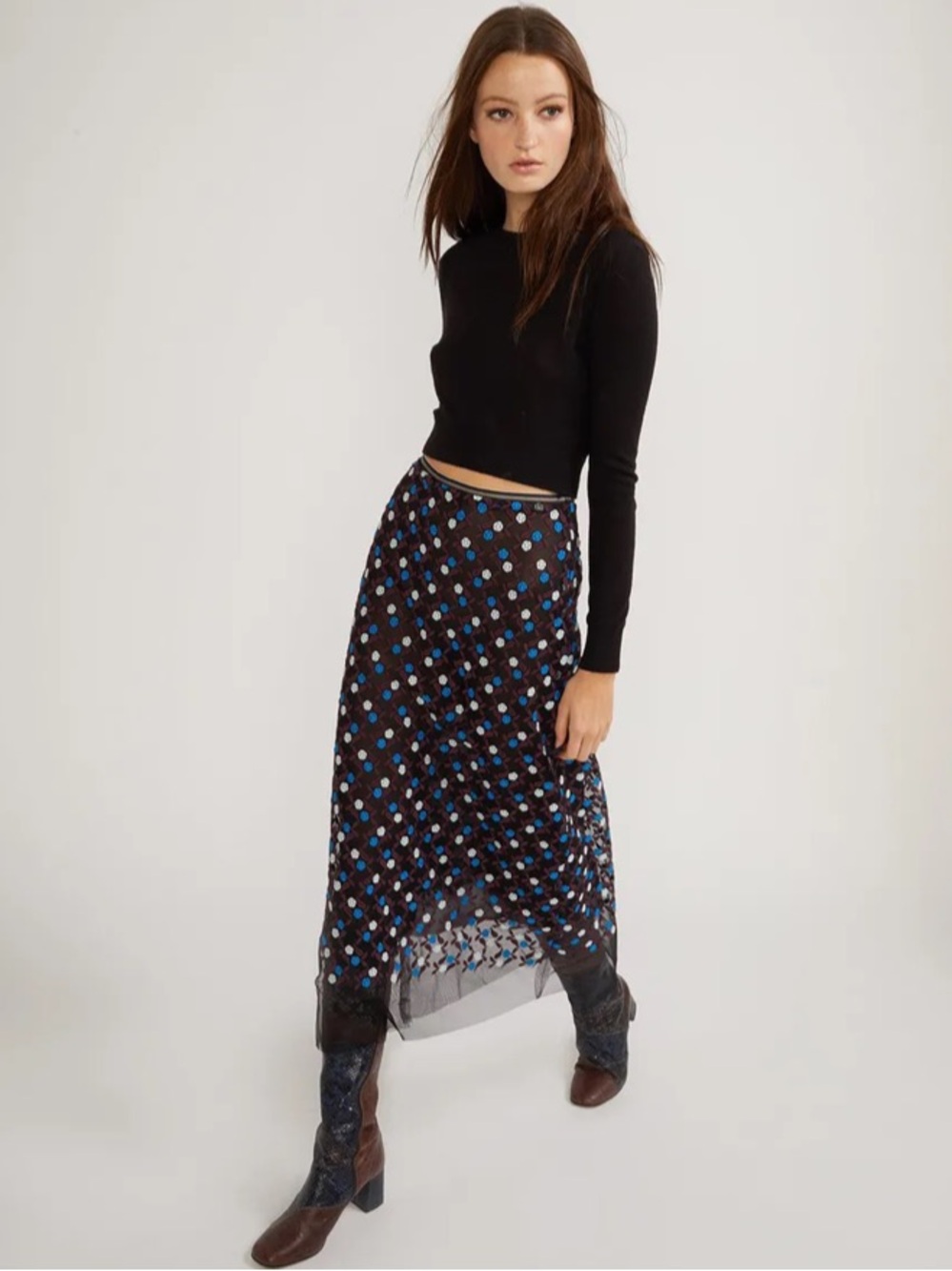 NWOT Cynthia Rowley Embroidered Dot Mesh Skirt size 6